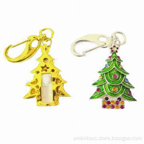 Keychain metal Christmas tree USB flash drive, 3-year warranty